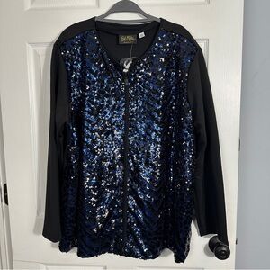 NEW Bob Mackie Wearable Art 3X jacket, blue sequin front, evening, sparkle